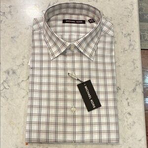 Michael Kors Men's Checkered Shirt - White and Brown